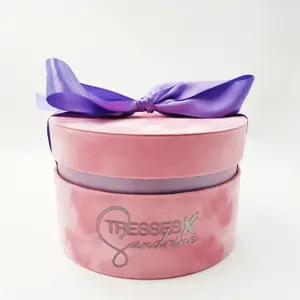 Guangdong Kexin scatole per cappelli cilindrici di lusso con coperchio set di scatole regalo per fiori portatili a cerchio rotondo alto in velluto rosa
