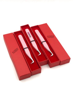 Pince à épiler en acier inoxydable pour extension de cils à pointe argentée avec revêtement en poudre rose clair à 90 degrés vente en gros - Product Image 4