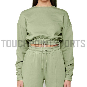 ชุดวอร์มผู้หญิง,สองชิ้นพร้อมโลโก้พลอยเทียมแบบกำหนดเองเสื้อครอป - Product Image 6