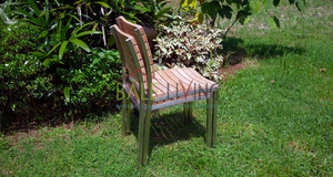 Chaise de salle à manger en teck massif, structure industrielle en acier inoxydable, écologique, moderne, simple, solide, pour la maison, le bureau, l'hôtel, l'appartement, l'entrepôt - Product Image 5
