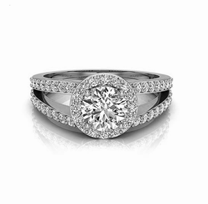 14K Solid White Gold 1.00 TCW Real Round Cut Diamond Halo <b>Ring</b> for Women | <b>Split</b> Shank Anniversary Engagement Fine Jewelry Gift - Product Image 1