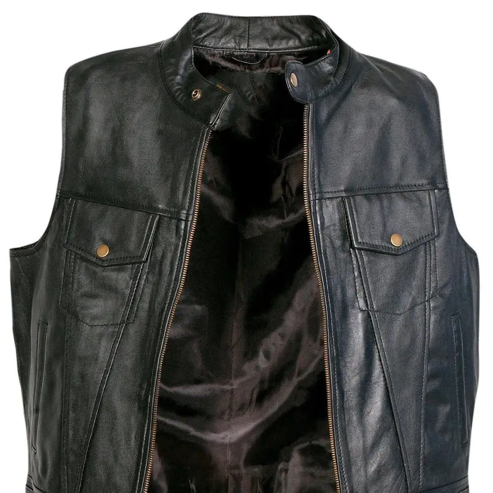 Mens Black Real Genuine Leather Motorcycle Biker waistcoat/Vest Mens Leather Waistcoat/Biker Vest