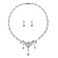 Parure de bijoux de luxe pour femme en laiton plaqué rhodium avec zircon cubique, collier et boucles d'oreilles, pour mariée, demoiselle d'honneur, fiançailles, mariage, fête, anniversaire