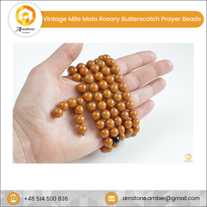 Chapelet en ambre de la Baltique vintage, jaune d'œuf, taille de la pierre 9,5 mm, poids 53,5 g, Mila Mala, perles de prière bouddhistes religieuses pour cadeaux - Product Image 2