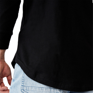 OEM 2026 Nouveaux T-shirts pour hommes en gros, T-shirt uni à manches longues pour hommes, col rond, 100% coton, T-shirt uni pour hommes, noir Teelack T - Product Image 4