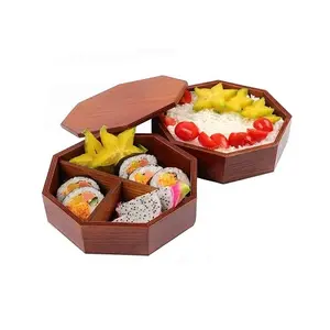 Premium Quality Wooden Lunch Box With Octagon Shape Kitchen Food Storage Picnic Lunch Box Bento Box In Bulk