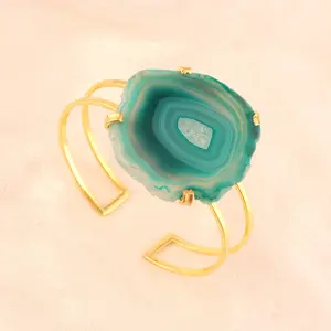 Rebanada de ágata de forma libre Natural para mujer de estilo Vintage, ajuste de punta de gran tamaño, Flexible espalda abierta, diseñador de perlas doradas, estilo Vintage - Product Image 1