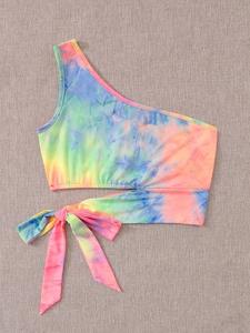 Nuevo estilo Top corto con nudo teñido anudado de un hombro para mujer Personalizar color y diseño y logotipo Crop Top - Product Image 4