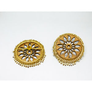 Beautiful fashion Trending handmade golden matte finishing wooden hoop round stud earing for girls and women - Product Image 2