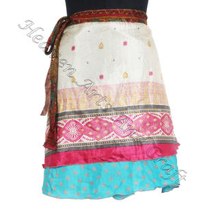 Mini jupes en soie pour femmes, style indien, Sari, à enrouler - Product Image 3