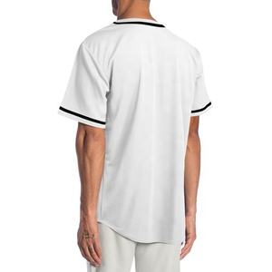 Camiseta de béisbol para hombre, Camiseta deportiva informal de manga corta con botones y rayas, cuello en V, talla estándar en blanco y negro - Product Image 6
