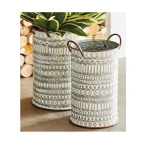 Juego de Dos Macetas Galvanizadas con Asas de Hierro, Forma Redonda, Macetas de la Mejor Calidad al por Mayor - Product Image 1