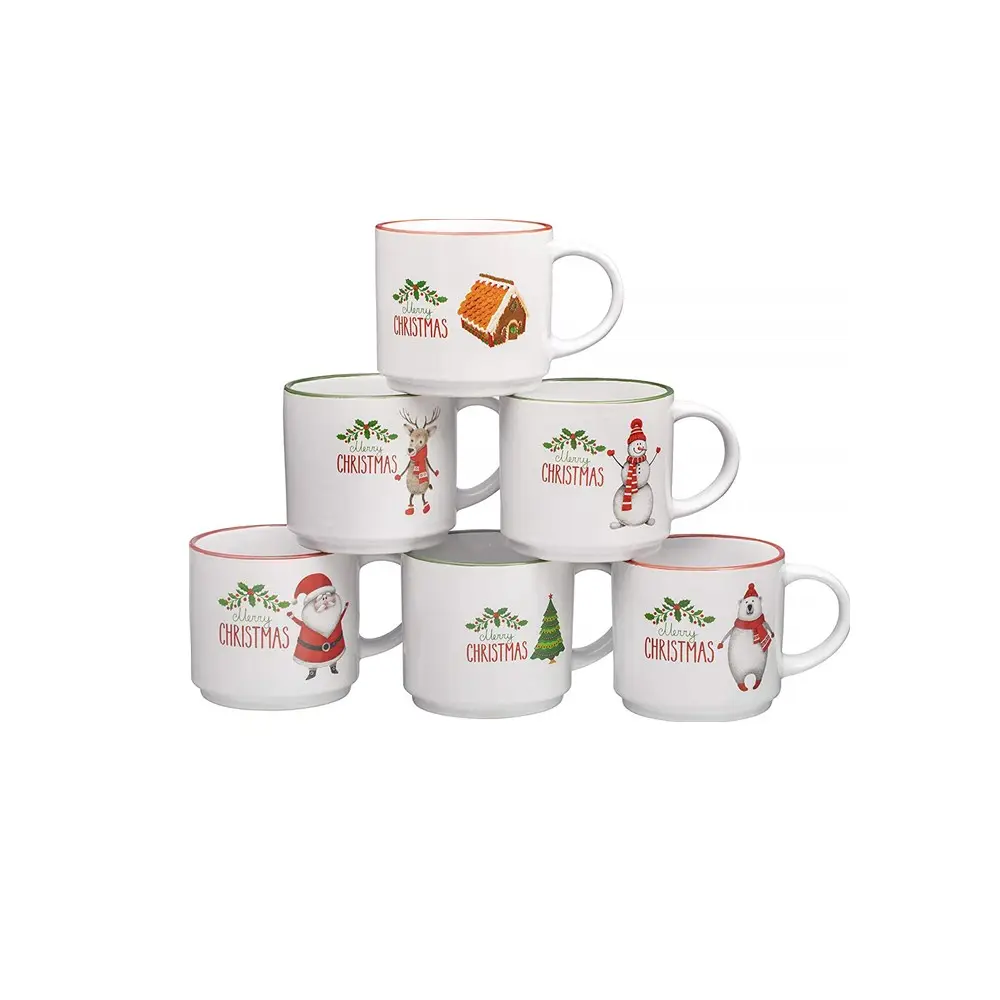 Caneca de café cerâmica com design diferente, 6 peças, caneca de porcelana branca e natal