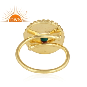 Wholesale Yellow Gold Plated 925 Sterling Silver Bezel Setting <b>Turquoise</b> <b>Ring</b> Wedding Party-Trendy Unisex Ethnic Designer - Product Image 3