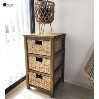 MOSEBY KD Table d'appoint pliable à 3 niveaux en bois et jacinthe d'eau, verte, minimaliste et moderne, avec rangement et organisateur de table basse