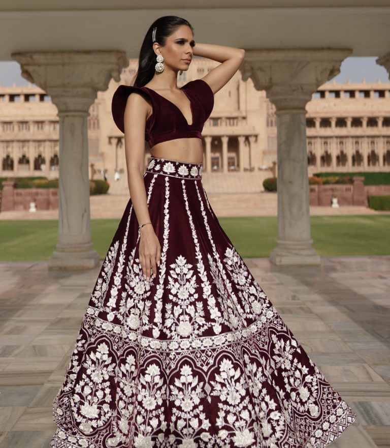 Shop Designer Tredy Royal Maroon Lahnga Choli for Parties Shop Designer Tredy Royal Maroon Lahnga Choli for Parties