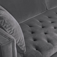 Canapé en velours gris avec coussins, accoudoirs carrés, assise capitonnée, pieds dorés, style moderne pour salon, vente en gros, directement de l'usine