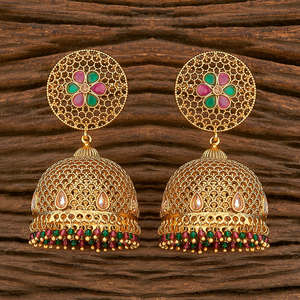 ซื้อแฮนด์เมดส่งออกที่มีคุณภาพที่สวยงามออกแบบต่างหู Jhumki โบราณชุบทอง206925สำหรับขายส่ง - Product Image 3