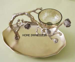 ชามโลหะสีทองหรูหราสำหรับตกแต่งฐานแก้วแบบแฟนซีงานฝีมือใหม่ - Product Image 3