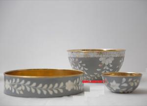 จานและถ้วยทองเหลืองฝังมุก ชามเสิร์ฟช็อกโกแลตมุก ของตกแต่งวันอีด ของตกแต่งรอมฎอน ของแจก ของขวัญ - Product Image 3