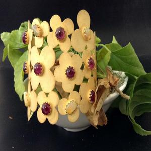 Pulsera de plata de ley 925 Unisex con forma de flor, turmalinas Jali chapadas en oro, venta al por mayor, para uso diario, ajustable - Product Image 3