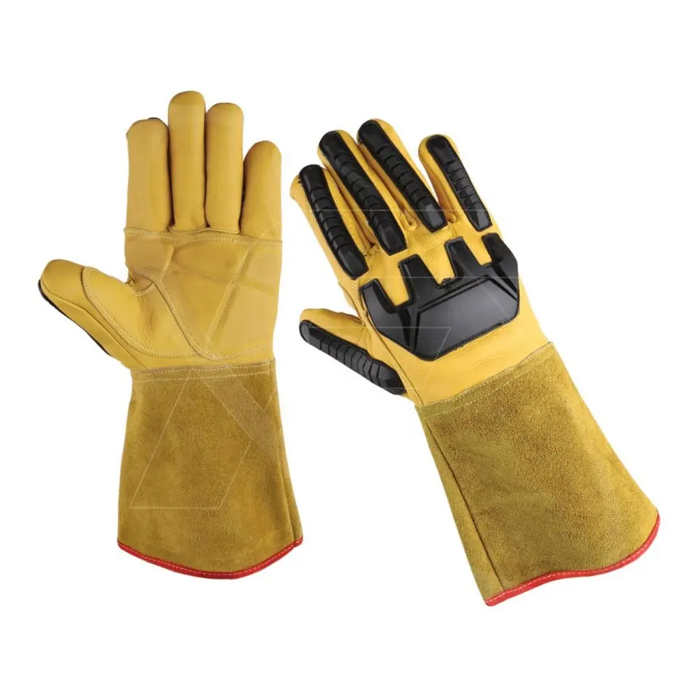 インパクトレザーTIG溶接手袋極度の耐熱性または耐火性手袋牛革レザーのインパクトTPR手袋