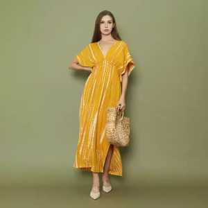 เดรสแม็กซี่สไตล์โบฮีเมียนฮิปปี้ผ้าฝ้าย100% มัดย้อมแขนครึ่งแขนผ้าทอเป็นมิตรต่อสิ่งแวดล้อมย้อมสีธรรมชาติ - Product Image 2