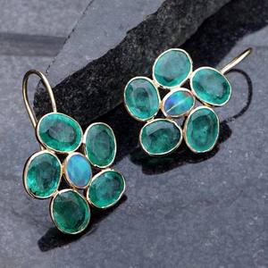 Juego de bisel de piedras preciosas de Esmeralda Natural, pendientes de alambre para la oreja, joyería sólida de oro amarillo de 14k - Product Image 1