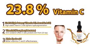 23.8% suero de vitamina C de alta potencia ácido L-ascórbico ácido hialurónico características antienvejecimiento blanqueamiento de la piel mancha oscura cara cuerpo seco - Product Image 2