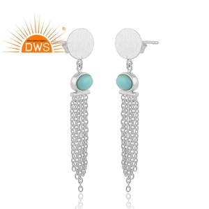 Boucles d'oreilles vintage en argent Sterling 925, pierres précieuses turquoises, lustre indien, fournisseur de bijoux fins, vente en gros - Product Image 2