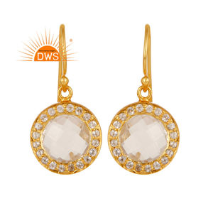 ต่างหูพลอยควอตซ์คริสตัลบุษราคัมต่างหูชุบทอง18K ต่างหูห้อยเครื่องประดับคอลเลกชันวินเทจ - Product Image 1