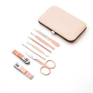 Manicure Set, 8 In 1 Professional Pedicure Kit Nail Scissors Grooming Kit with Pink Leather Travel <b>Case</b> - Product Image 2