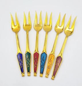 Enameled Gold Stainless Steel Fork Set With Stylish Design Perfect for Restaurant and Hotel Event <b>Tabletop</b> Serving Set Of 6 Pcs - Product Image 1