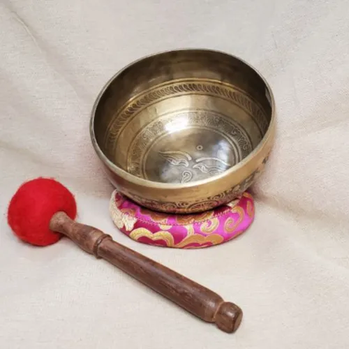Cvnc — bol de chant en métal du népal, 4 pouces, fleuris, fait sur mesure, fleur de vie, avec coussin bols pour la thérapie, 7