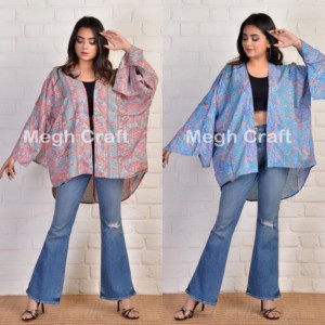 Bata de Kimono Reversible larga de moda Bohemia para mujer, abrigo de seda de retazos con decoración de encaje, prendas de vestir exteriores informales, estilo bohemio - Product Image 2