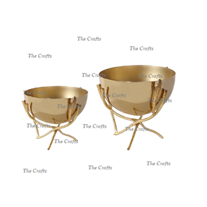 Stainless Steel Fruit Bowl With Brass Stand Decorative Bowl <b>Tableware</b> Fruits Bowl At Affordable Price - Product Image 1