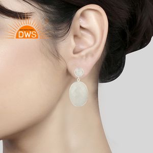 925 Sterling Silver Oval Shaped Dangle Earrings Jewelry Wholesaler Natural <b>Chunky</b> Rainbow Moonstone Fine Earring Silver Jewelry - Product Image 3