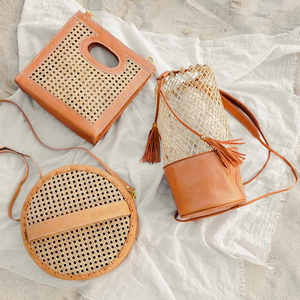 Tote Bag en cuir pour femmes, sac à bandoulière en rotin, sac fait main, collection 2020 - Product Image 5