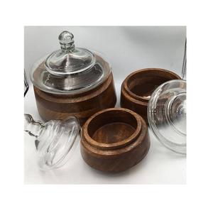 Juego de 3 cuencos de madera para servir con tapa de vidrio, forma redonda, diferentes tamaños, aperitivos, postre, tazón para los más vendidos - Product Image 4