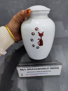 Urna de cremación de mascotas de Metal de estilo americano, Gato marrón pintado a mano sentado al lado de la pata, suministros funerarios para adultos - Product Image 2