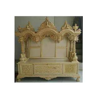 Indio de madera de teca de templo para casa tradicional de madera tallada Pooja Mandir decoración de mejor calidad de madera maciza decoración del hogar