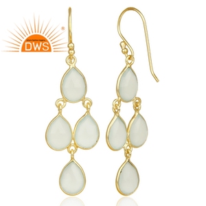 Boucles d'oreilles en chalcédoine multi-océanique, vente en gros, plaquées or, argent 925, serties, boucles d'oreilles pendantes, bijoux, collection classique - Product Image 3