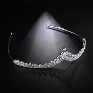 Mahkota Pengantin Pernikahan Tiara Bening Zirkon Kristal Berlian Imitasi Wanita Buatan Tangan Pengantin Kontes Perhiasan Pesta Hadiah Bling Baru B
