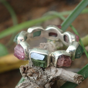 Bague d'éternité en argent sterling 925 conceptions uniques de diamant de tourmaline de pastèque classique pour des occasions d'anniversaire de fête de mariage - Product Image 1