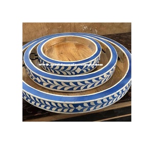 Juego directo de fábrica de 3 bandejas de servicio de resina y incrustaciones de madera de mango para accesorios de utensilios de cocina - Product Image 1