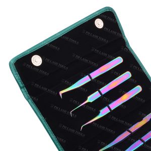 Portefeuille en cuir PU vert professionnel, étui de pincettes élastiques, pour 6 extensions de cils, étiquette privée, étui de pince à épiler, pièces - Product Image 4