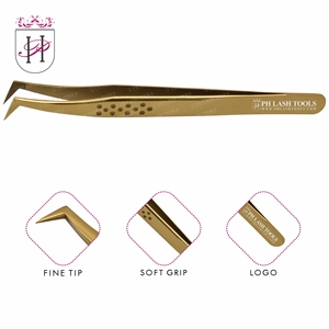 Pincettes pour Extension de cils en or Type L, pinces à épiler à pointe en diamant, pincettes pour Volume et Isolation de cils - Product Image 1