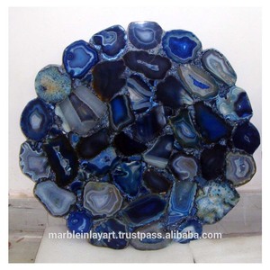 ทำด้วยมือหินอ่อนสีฟ้าธรรมชาติอาเกตตารางด้านบนที่ไม่ซ้ำกันและการออกแบบโบราณใช้ที่มีคุณภาพสูงหินอ่อนตารางด้านบนทำในประเทศอินเดีย - Product Image 1