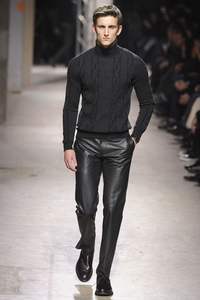 กางเกงหนังแท้แฟชั่นสำหรับผู้ชาย,กางเกงหนังแกะแท้พร้อมโลโก้และดีไซน์ตามสั่ง - Product Image 5