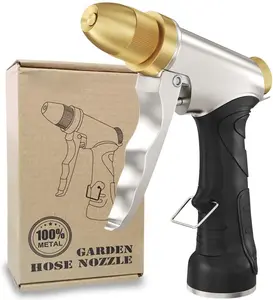 Garden Hose Nozzle 100% Heavy Duty Metal, Full Brass Nozzle & ABS Non-slip Ergonomic Grip
